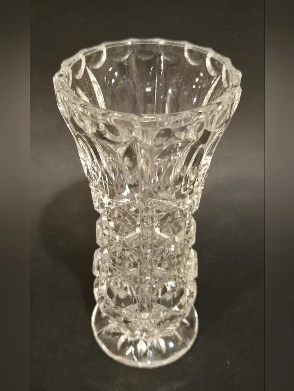 Vintage Cane & Button Crystal-Style Pressed Glass Vase - Elegant Home Accent